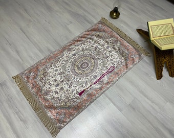 Cream Prayer Rug, Prayer Mat, Sejhade Musala Gift Set, Eid Mubarak Gift,  Ramadan Gift, Prayer Rug, Nikaah, Gift for Muslim, RNR490