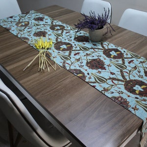 Tovaglia Turchese Turchese Runner, Tulip Design Floral Boho Runner Per Matrimonio, Copritavolo Blu ,Decorazione Tavolo, RNR216