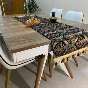 Runner da tavolino da caffè turco con motivo a tulipano nero, garofano Boho Wedding Runner da tavolo orientale, tovaglia da tavolo Diner, RNR258