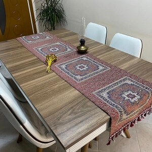 Chemin de table turc mosaïque bordeaux médaillon, décoration de Table de mariage longue bohème, chemin de table rustique ferme, RNR393