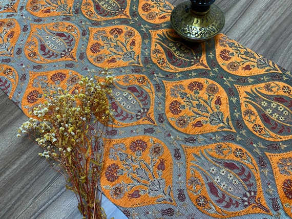 Orange Tulip Pattern Turkish Coffee Table Cloth Runner, Carnation