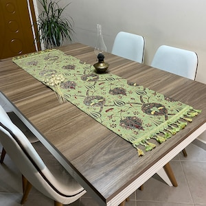 Pistazie grüner türkischer Tischtuchläufer, Tulip türkischer Boho-Möbel-Art-dekorativer Stoff-Läufer, RNR233