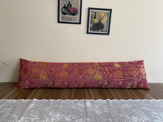 12” X 48 “ Oversized Lumbar Pillow, Fuchsia Cushion Cover, Boho