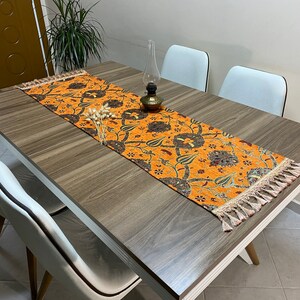 Tovaglia turca arancione Runner, Runner turco tradizionale tulipano, Runner da tavolo orientale fatto a mano, tiro da tavola decorativo, RNR226