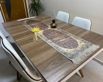 Green Mosaic Medallion Turkish Table Runner, Long Boho Wedding Table Decor, Farmhouse Rustic Table Runner, RNR362