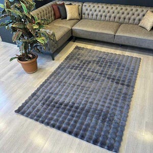 Dark Gray Grid Plush Rug for Living Room, Ultra Soft Textured Carpet with Anti-Slip Bottom for Bedroom or Kids Room Decor image 5