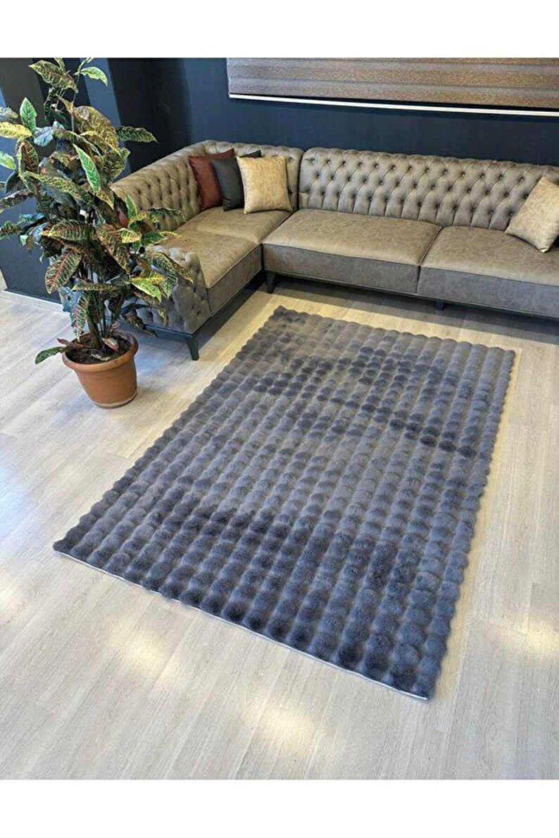 Dark Gray Grid Plush Rug for Living Room, Ultra Soft Textured Carpet with Anti-Slip Bottom for Bedroom or Kids Room Decor image 5