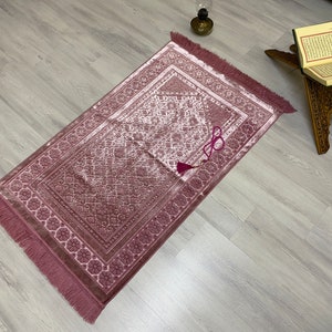 Soft Thick Pink Prayer Mat, Sejadah Prayer Mat with Tasbeeh,Muslim Wedding Gift, Prayer Rug, Muslim Janamaz, Islamic Gift, RNR522