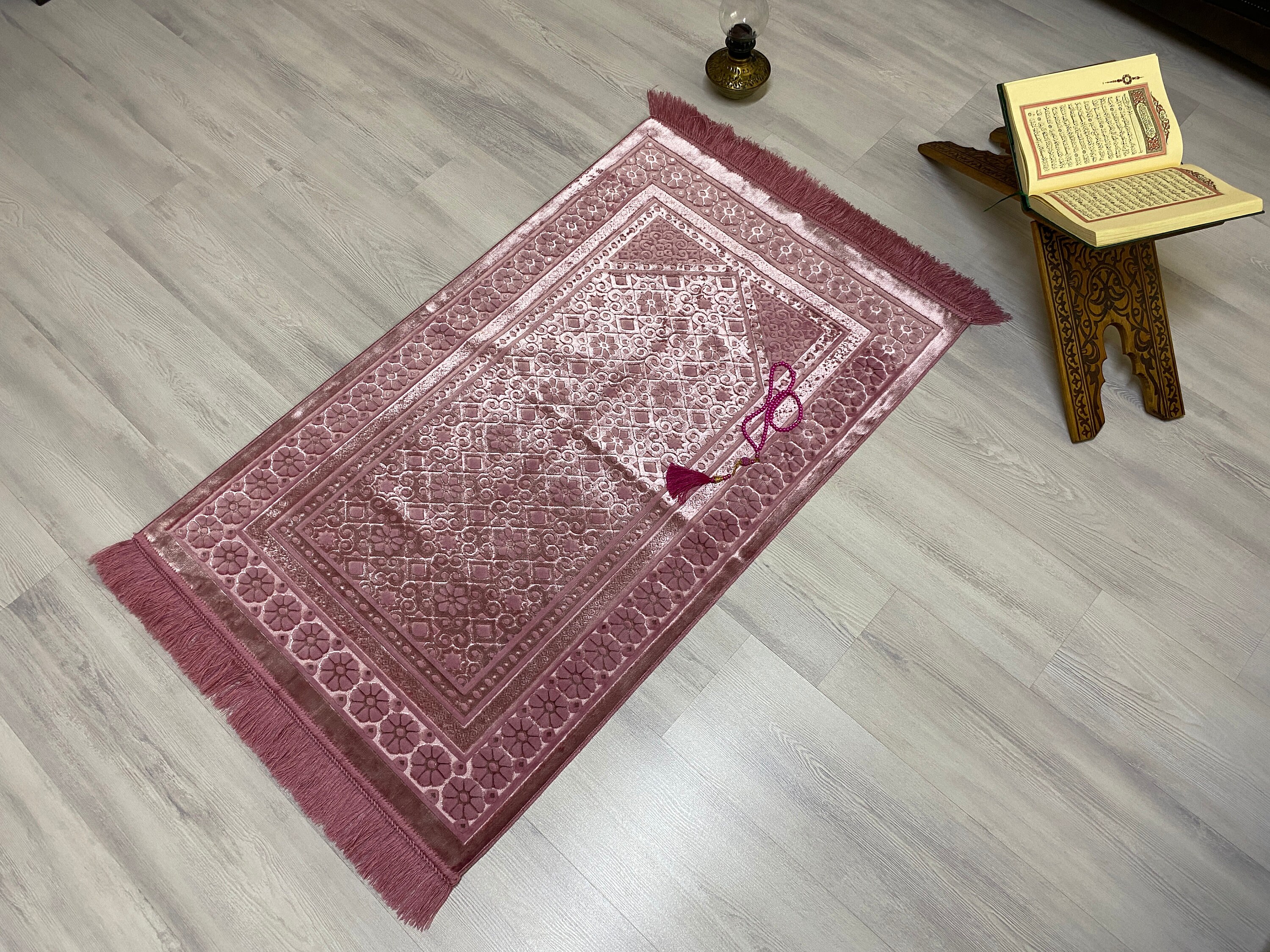 Soft Thick Pink Prayer Mat, Sejadah Prayer Mat With Tasbeeh,muslim