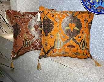 SET OF 2 Traditional Turkish Cushion Covers, Orange Oriental Pillow Case, Burgundy Decorative Handmade Boho Style Pillow Case,  CSH-103-104