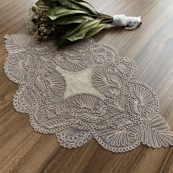 Cappuccino French lace doily placemats,Vintage velvet lace placemats, Dainty lace doily mats, Delicate Antique style lace doily mats,  LC206