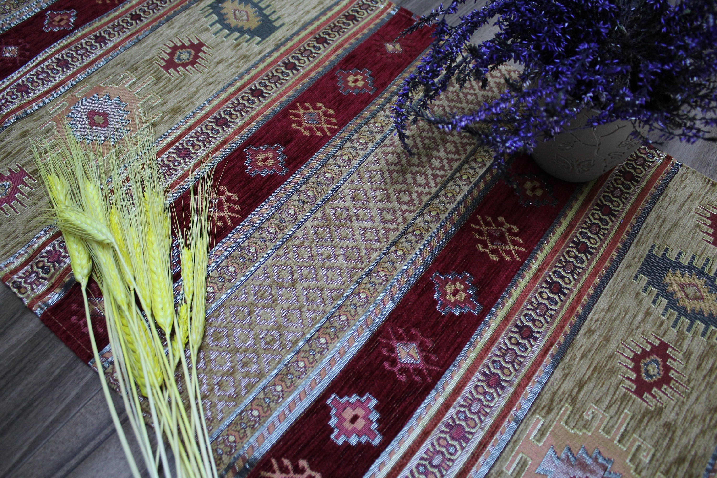 Turkish Kilim Table Runner – Geometric Abstract Tapestry For Dinner Party Decor