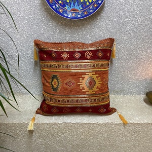 17” x 17 “ Traditional Turkish Cushion Covers, Orange Oriental Pillow Case, Decorative Handmade Boho Style Pillow Case, CSH106