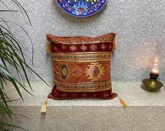 17” x 17 “ Traditional Turkish Cushion Covers, Orange Oriental Pillow Case, Decorative Handmade Boho Style Pillow Case, CSH106