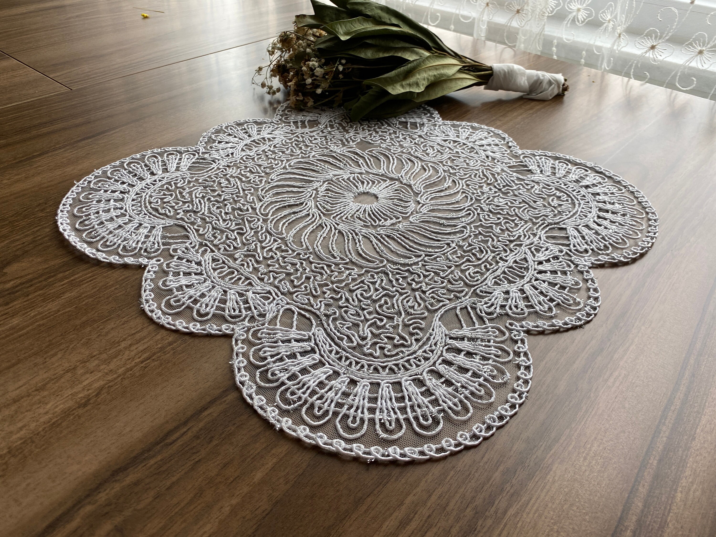 Shimmered French Lace Doily Placemats Vintage Velvet Lace Etsy