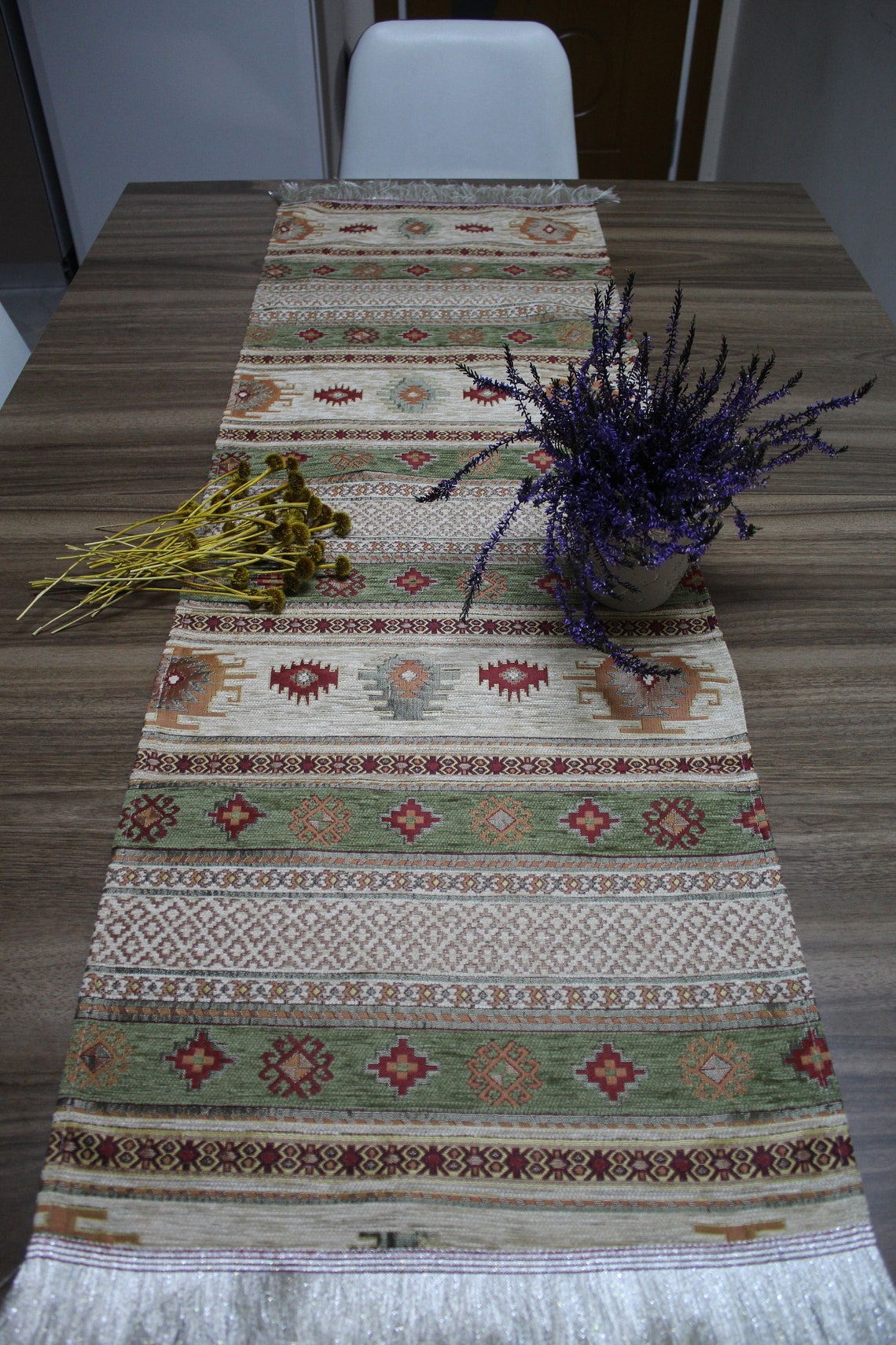 Khaki Turkish Table Cloth Runner Cream Boho Table Runner For Etsy