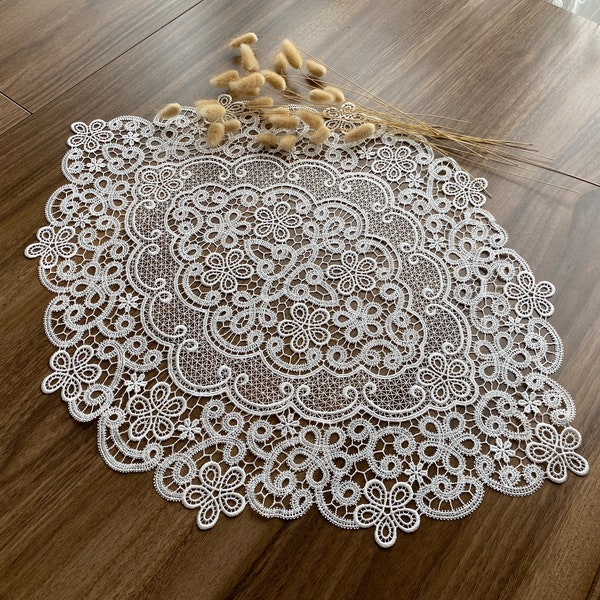 White French Lace Table Runner, Vintage Style French Shabby chic For Wedding Table, Rustic Lace Runner, Elegant Table Runner,  LC271