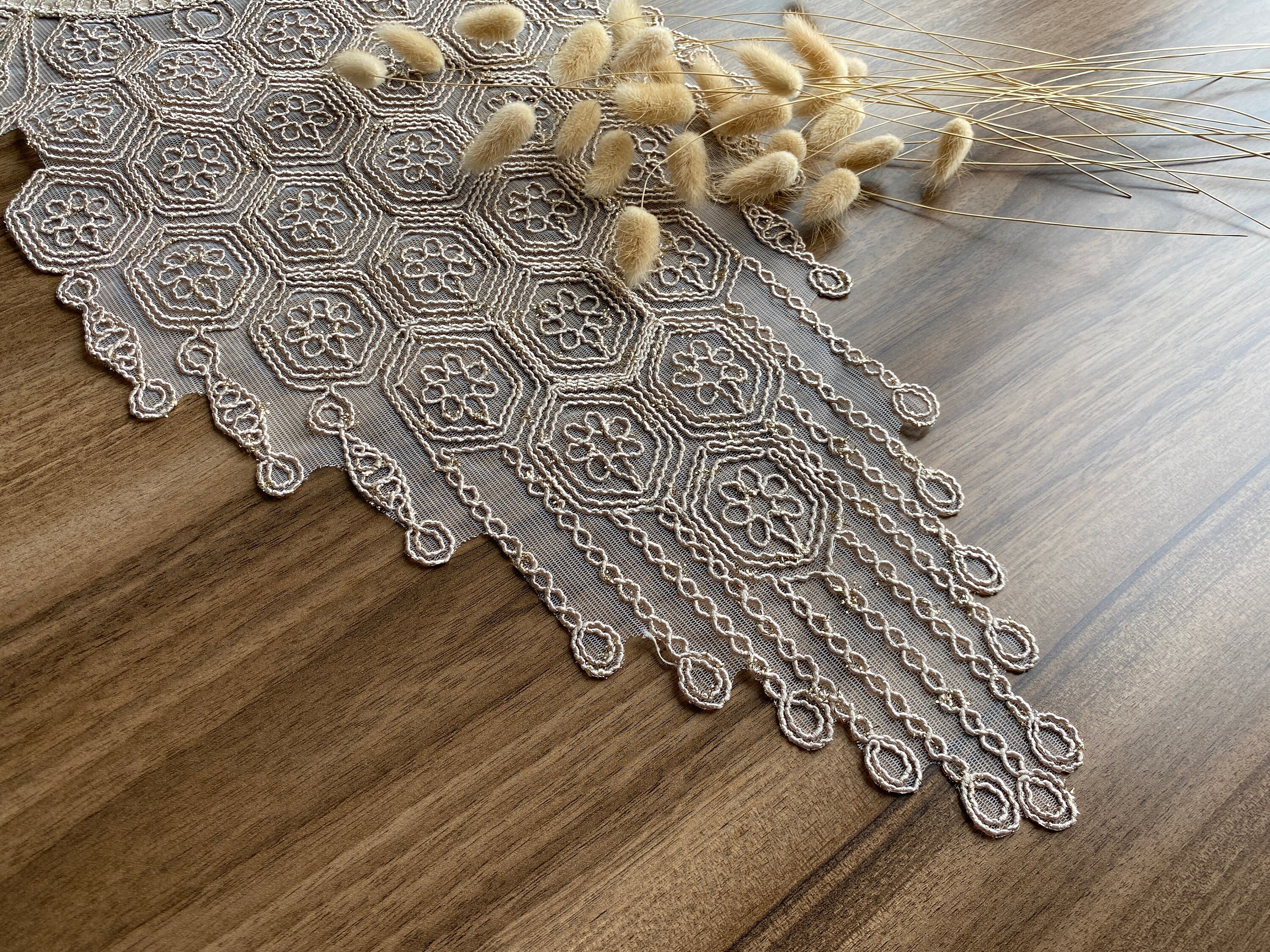 Cappuccino French Lace Table Runner, Vintage Style French Tablecloth ...