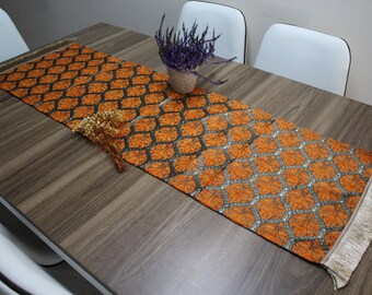 Orange Turkish  Table Cloth Runner, Chenille Table Runner For Wedding, Dinning Table Cover,     RNR114