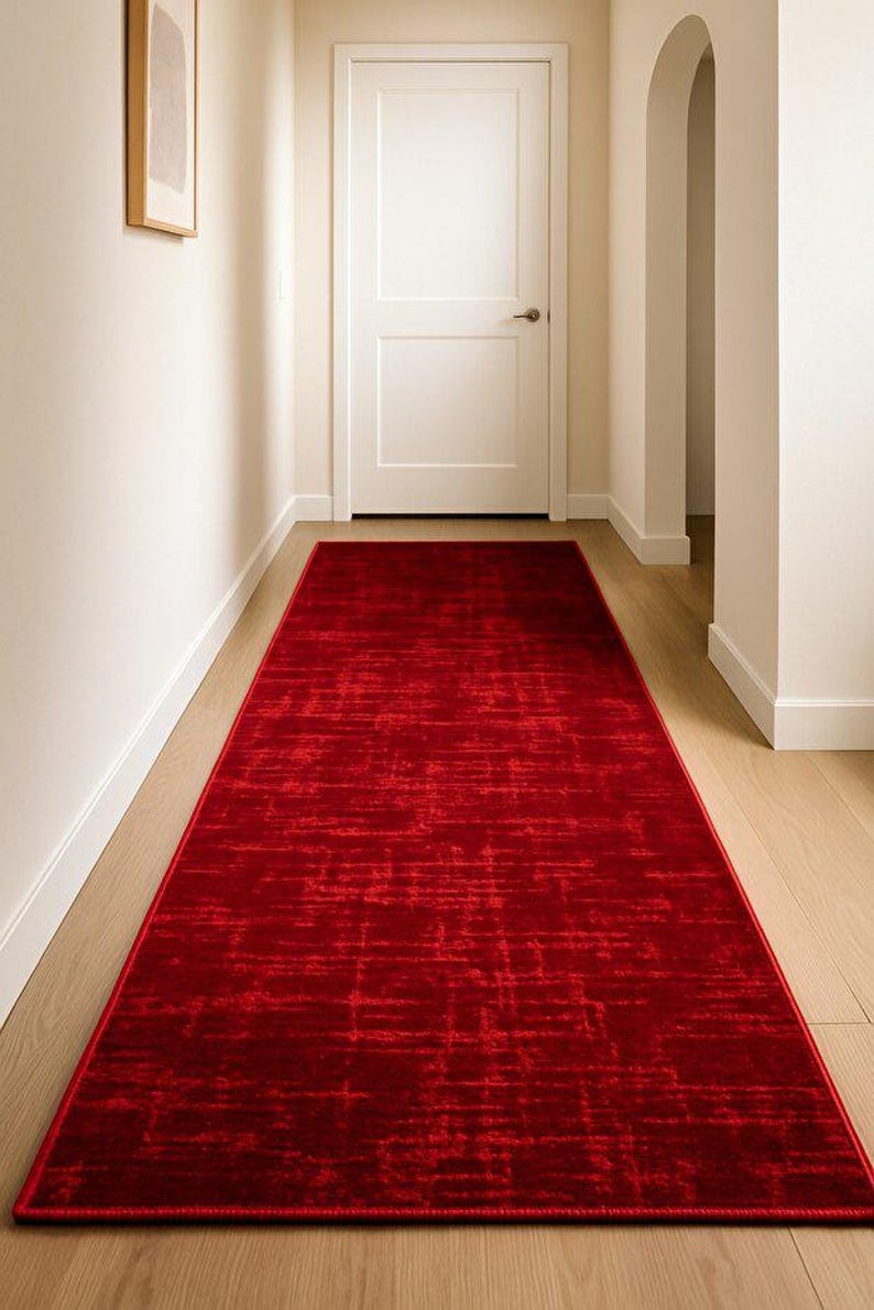 Modern Red Runner Rug Red Turkish Runner Rug With Anti-slip Backing – Modern Washable Hallway ...