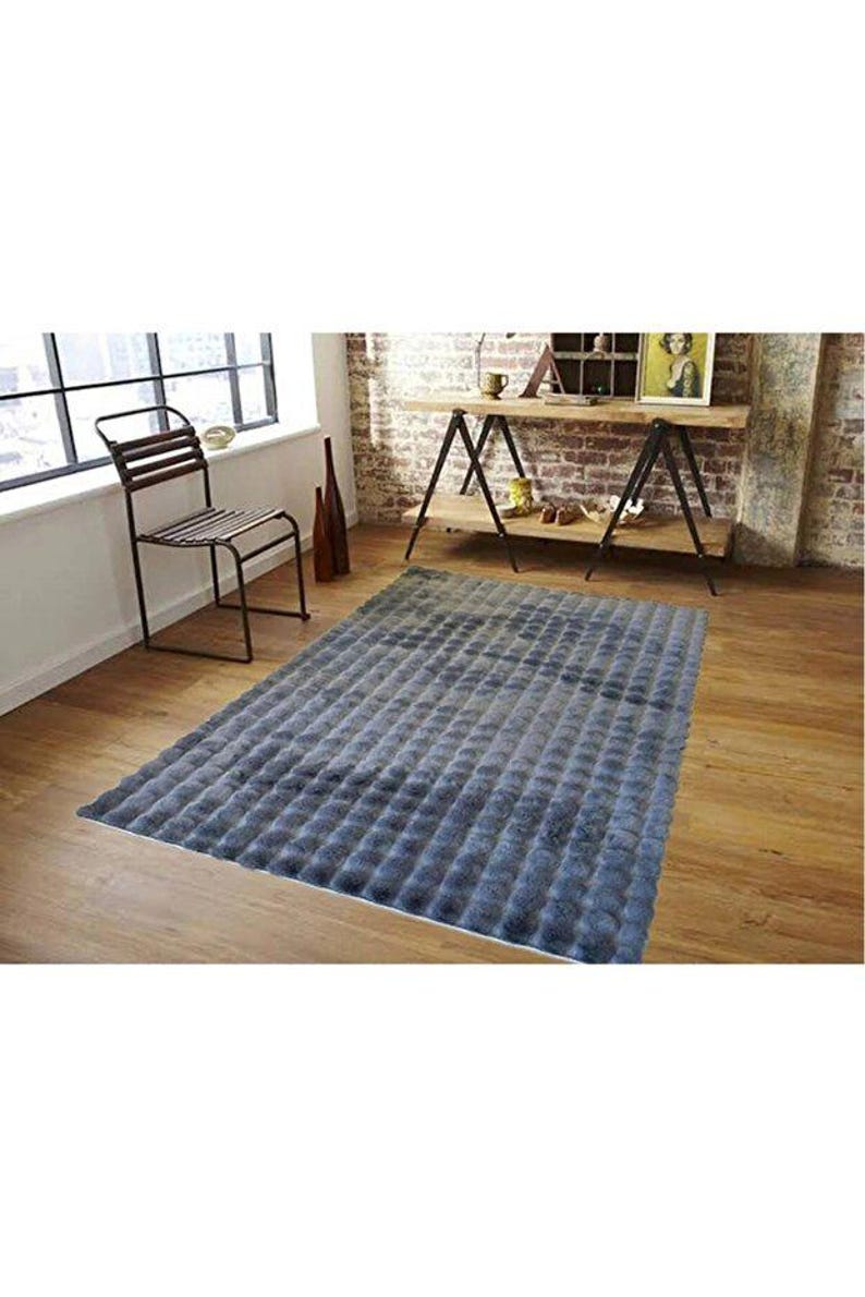 Dark Gray Grid Plush Rug for Living Room, Ultra Soft Textured Carpet with Anti-Slip Bottom for Bedroom or Kids Room Decor image 6