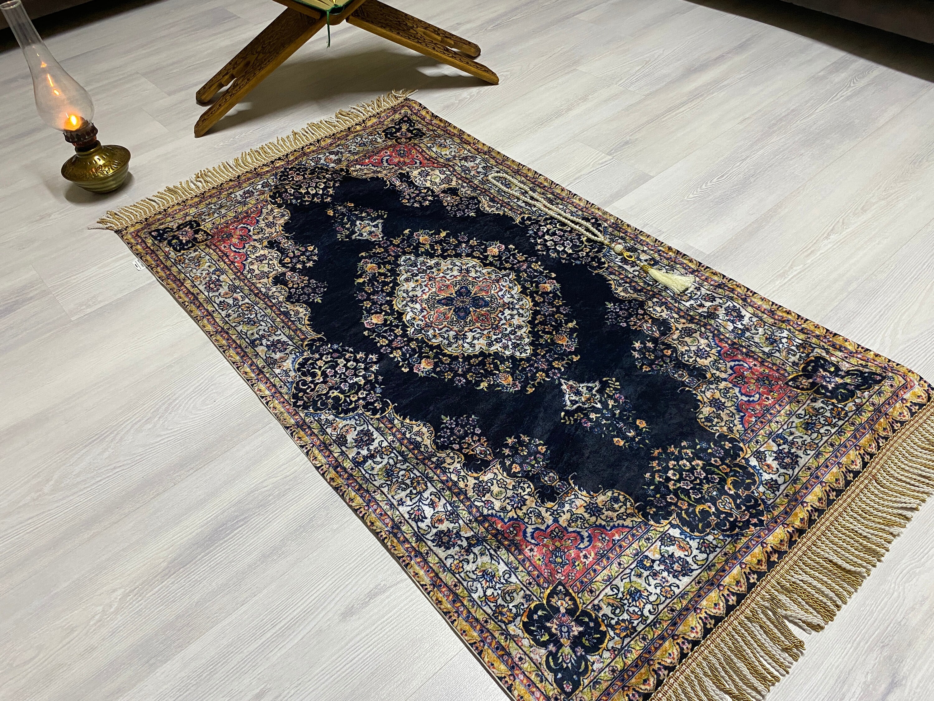 Dark Blue Prayer Mat With Tasbeeh Prayer Bohemian Rug Etsy UK