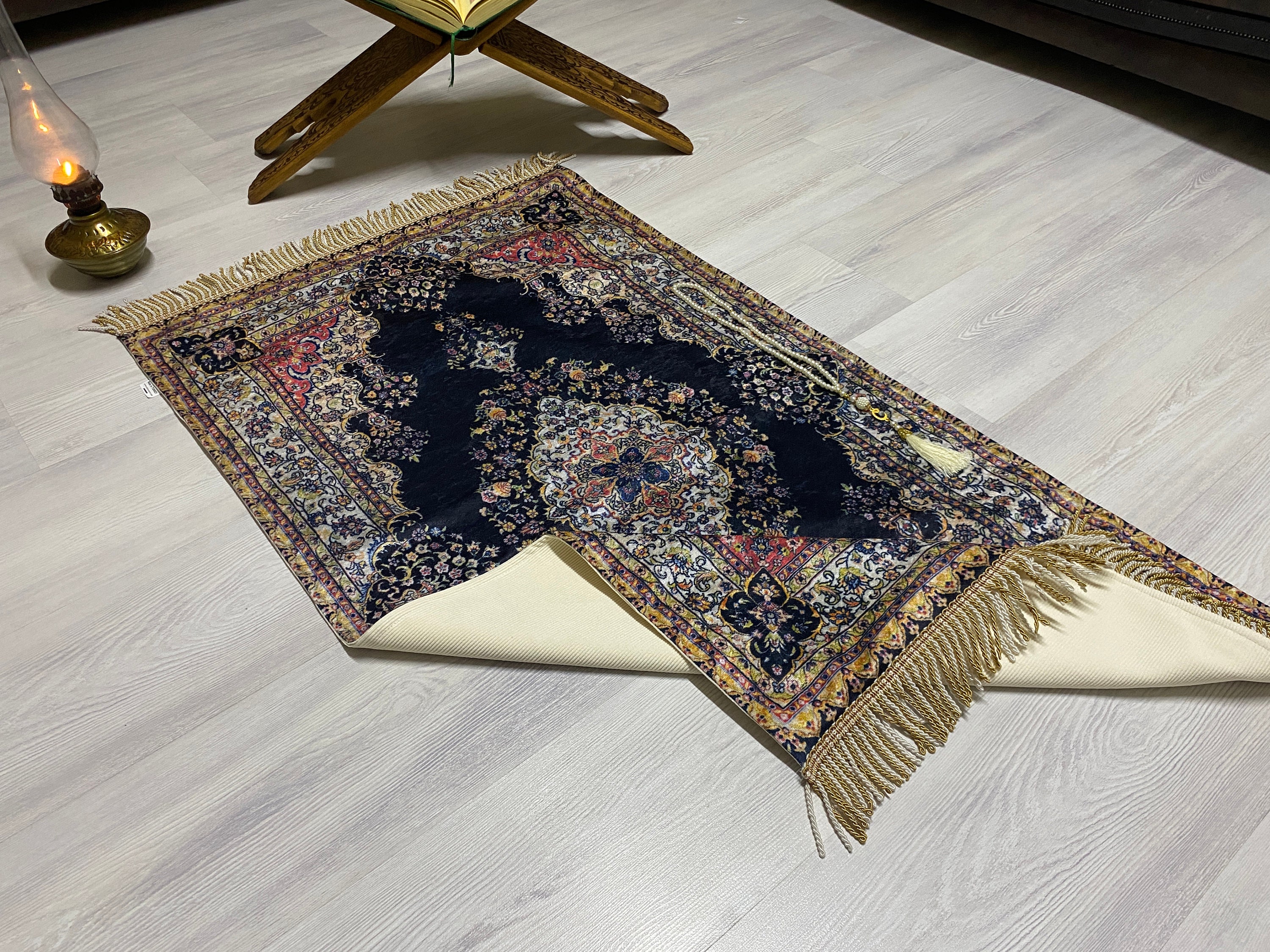 Dark Blue Prayer Mat With Tasbeeh Prayer Bohemian Rug Etsy UK