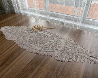 Cappuccino French Lace Tischläufer, Zarter französischer Spitzen Tischläufer für Hochzeitstisch, Tischdekoration, Organisationen, Hochzeiten, LC229