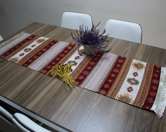Burgunder Türkischer Tischläufer, Creme Boho Tischläufer Für Hochzeit, Kilim Design Tischläufer, Tischläufer Bunt, RNR141