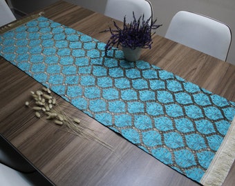 Turquoise Turkish  Table Cloth Runner, Cotton Table Runner, Table Cloth, Table Runner For Wedding, Home Decor Fabric ,  RNR104