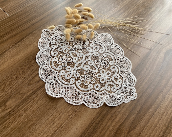 White French Lace Doily Square Placemats, Vintage Lace Placemats