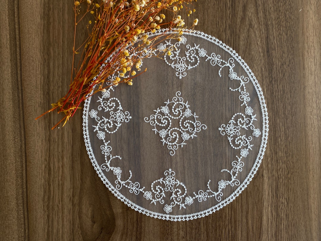 White Lace Placemats, Vintage Doily, Lace Table Topper, Cotton Doily