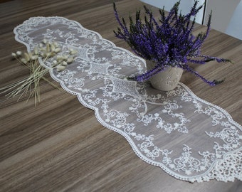 Cream French Lace Table Runner, Vintage Style French Tablecloth For Wedding Table, Vintage Runner, Christmas Table, Thanksgiving Table,LC130