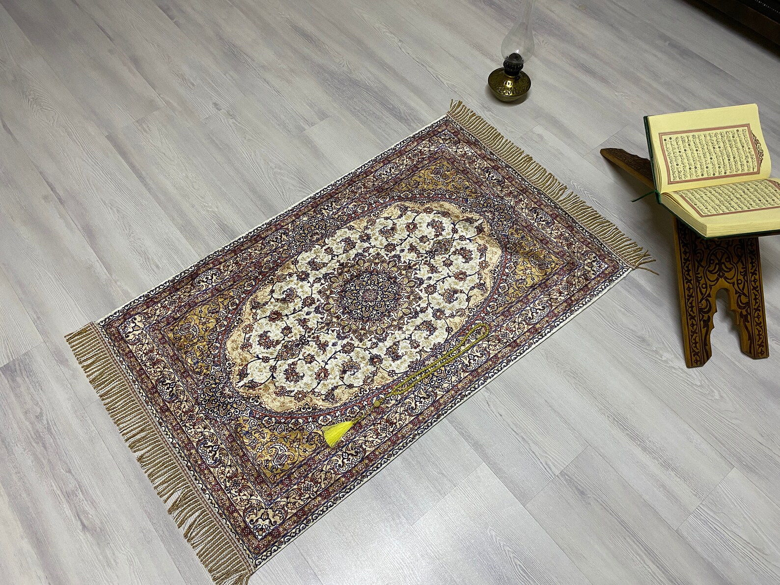 Beige Prayer Rug, Prayer Mat, Sejhade Musala Gift Set, Eid Mubarak Gift, Ramadan Gift, Prayer Rug, Nikaah, Gift for Muslim, RNR488