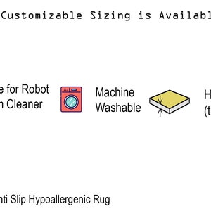 May include: A yellow rug with a height of 8mm. The rug is stain resistant, anti-slip, and hypoallergenic. It is suitable for robot vacuum cleaners and is machine washable.