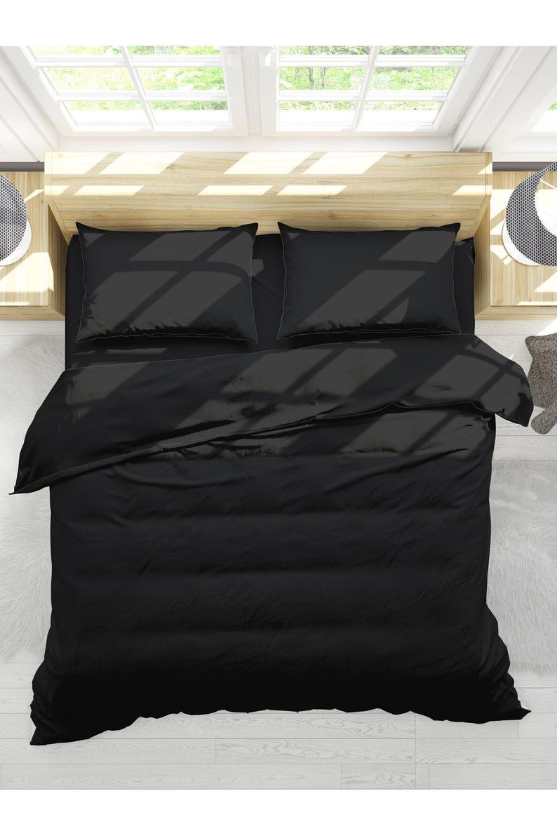 Classic Black Bedding Set Duvet Cover, Fitted Sheet, and Pillowcases