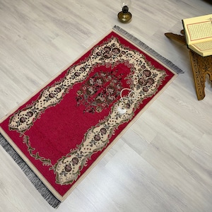 Fuchsia Light Prayer Mat, Sejadah Prayer Mat with Tasbeeh,Muslim Wedding Gift, Prayer Rug, Muslim Janamaz, Islamic Gift, RNR531