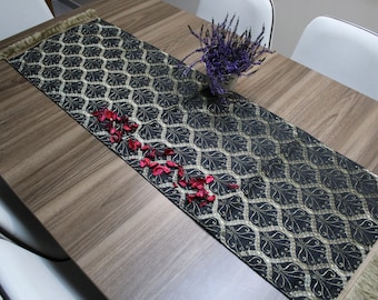 Black Turkish  Table Cloth Runner, Decorative Table Runner For Wedding, Home Decor Fabric ,  RNR106