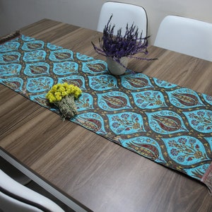 Turquoise Turkish  Table Cloth Runner, Boho Table Runner For Wedding, Soft Table Linen, Designer Home Decor,        RNR119