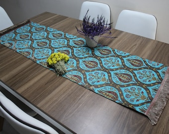 Turquoise Turkish  Table Cloth Runner, Boho Table Runner For Wedding, Soft Table Linen, Designer Home Decor,        RNR119