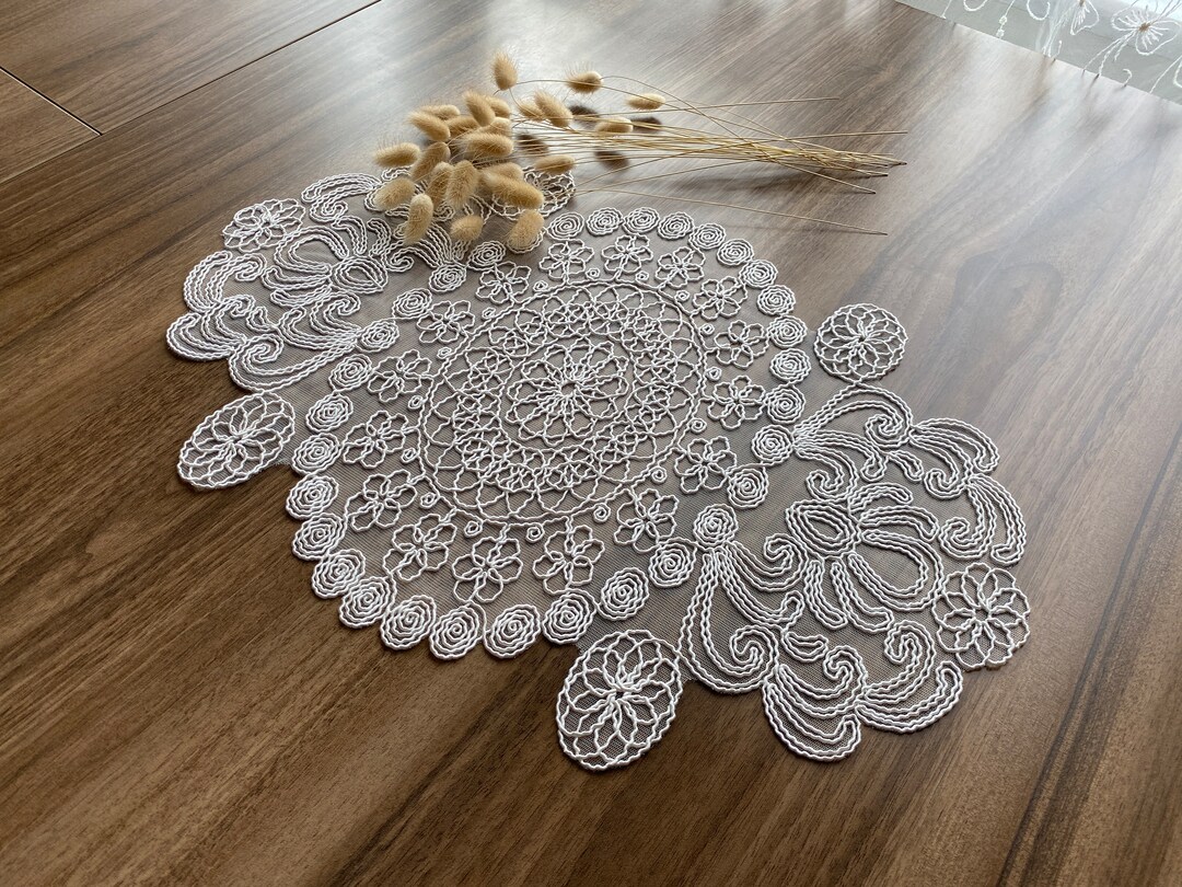 Cream French Lace Doily Placemats, Vintage Velvet Lace Placemats