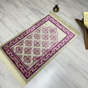 Soft Pink Prayer Mat, Sejadah Prayer Mat with Tasbeeh,Muslim Wedding Gift, Prayer Rug, Muslim Janamaz, Islamic Gift, RNR510