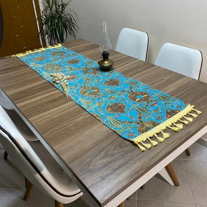 Coureur de tissu de Table basse turque turquoise, chemin de Table turc Floral tulipe, chemin de Table de mariage, chemin de Table Diner, RNR236