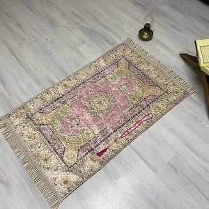 Blush Pink Prayer Rug, Prayer Mat, Musallah Namaaz Islamic Gift, Eid Hajj Umrah Gift, Janamaz Sejedah Muslim Turkish Rug, RNR479