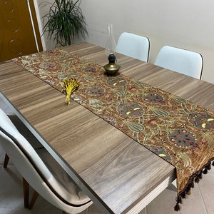 Runner da tavola turco con motivo a tulipano marrone, decorazioni per la tavola da matrimonio lungo Boho, runner da tavola rustico in fattoria grigia, RNR386