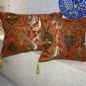 SET OF 2 Turkish Cushion Covers, Terracotta Oriental Pillow Case, Decorative Handmade Boho Style Pillow Case, CSH-101-104