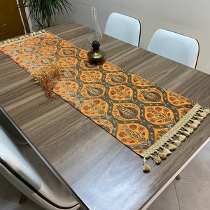 Orange Tulip Pattern Turkish Coffee Table Cloth Runner, Carnation Boho Wedding Oriental Table Runner, Diner Table Runner Cloth, RNR265