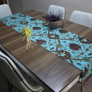 Turquoise Turc Table Cloth Runner, Tulip Design Floral Boho Table Runner Pour Mariage, Couverture De Table Bleue, Nappe De Cuisine, RNR205