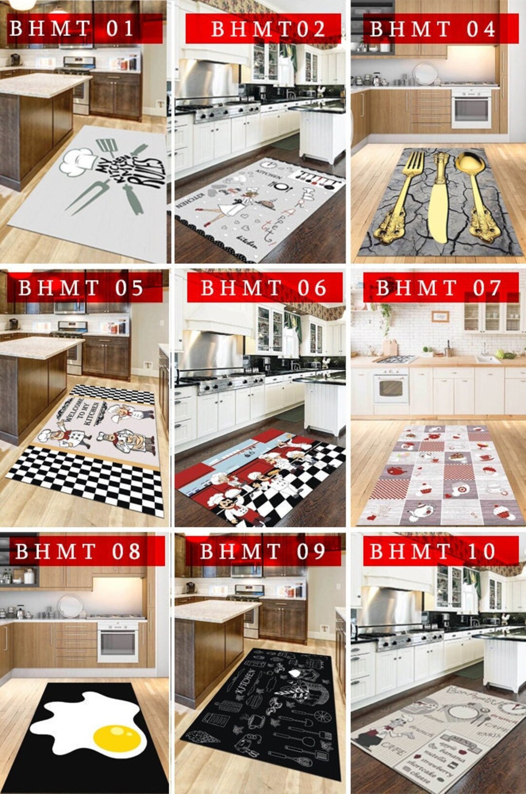 KITCHEN RUG, Washable Decorative Kitchen Area Mat, Knife and Fork Print ...