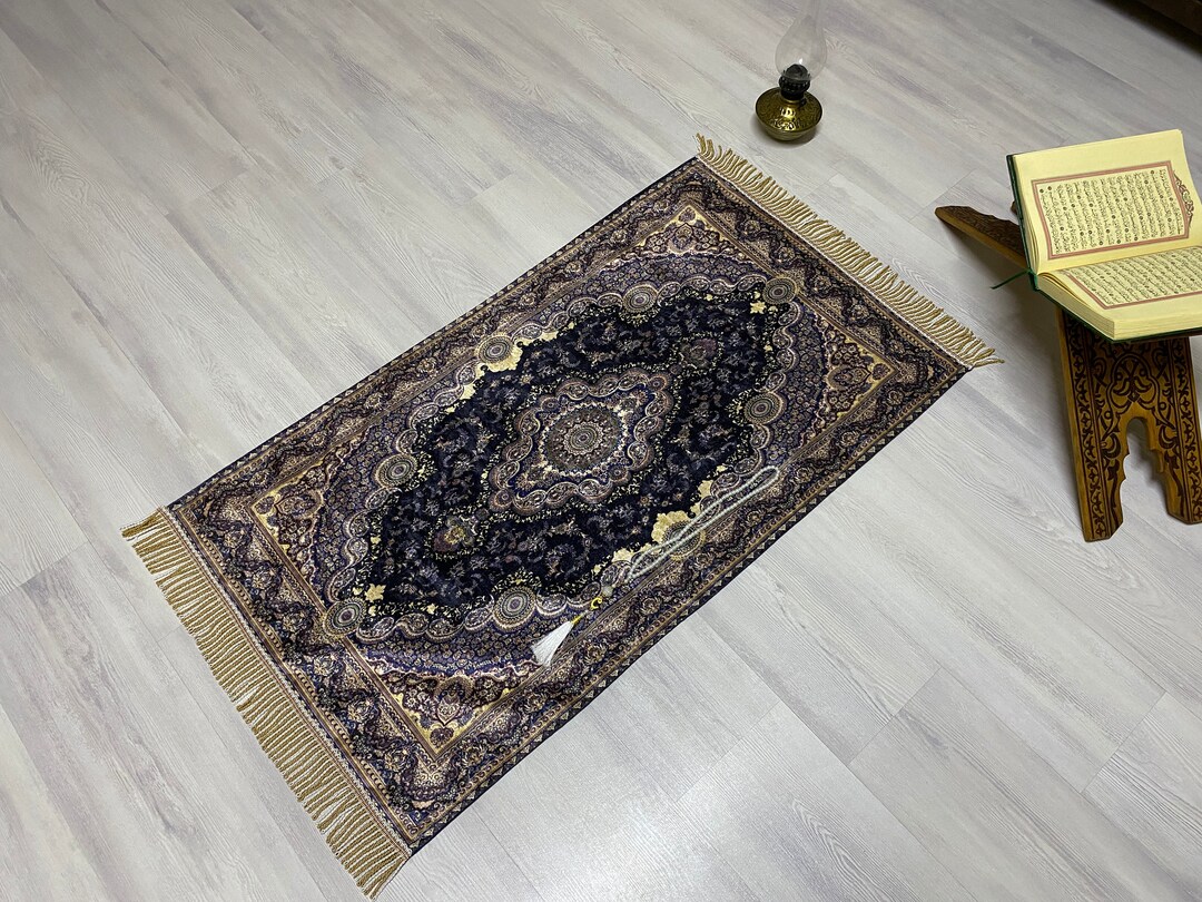 Dark Blue Prayer Rug, Prayer Mat, Sejhade Musala Gift Set, Eid Mubarak